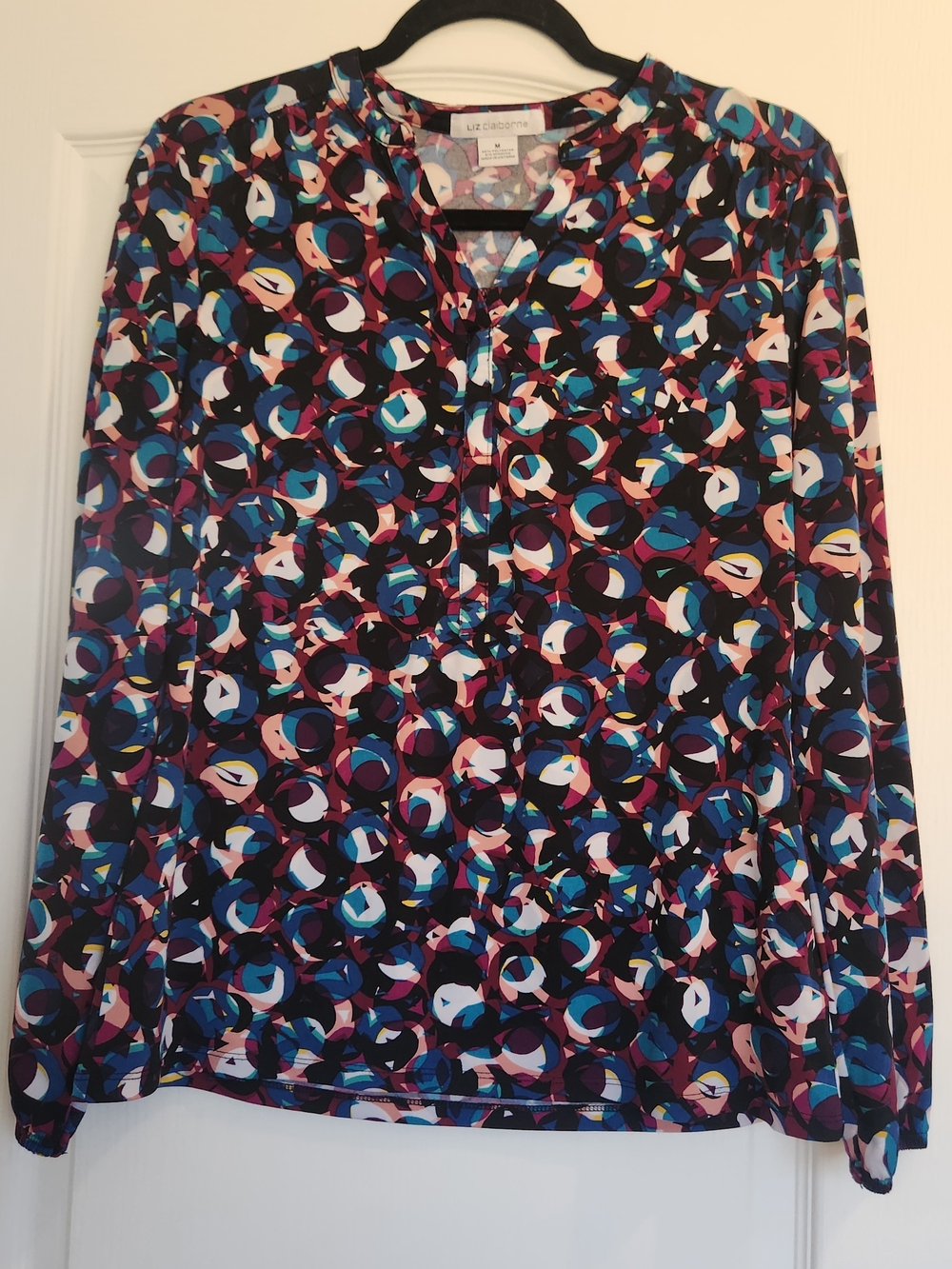 Liz Claiborne Multicolor Geometric Print Blouse M Euc